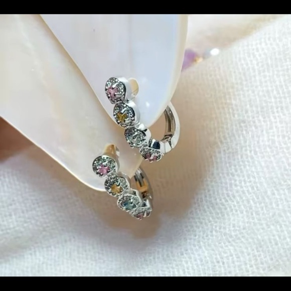 Multicolor natural tourmaline earrings new with silver plating #285 - Picture 5 of 13